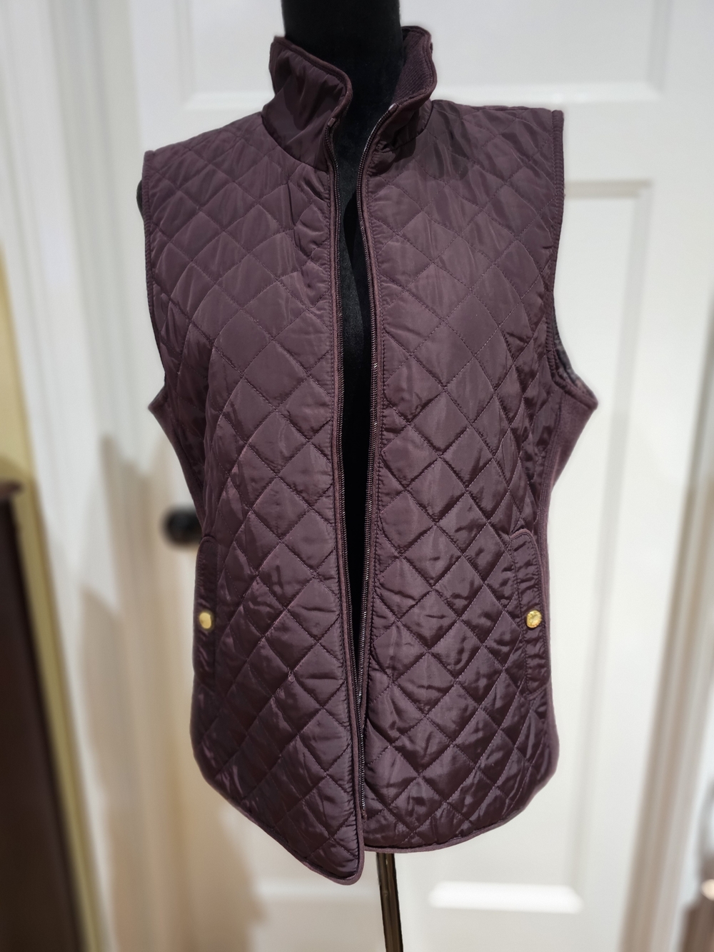 Cambridge Dry Goods Quilted Zipper Vest in Plum